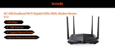 TENDA V1200 300MBPS-867MBPS VDSL2 KABLOSUZ-AC 4 PORT ADSL2+ MODEM - 5